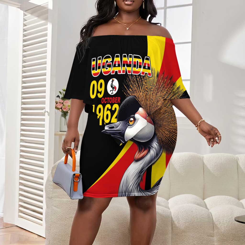 Uganda Independence Day with Crowned Cranes Off Shoulder Short Dress