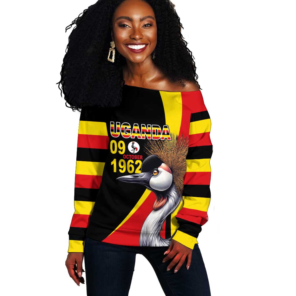 Uganda Independence Day with Crowned Cranes Off Shoulder Sweater