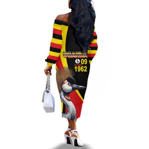 Uganda Independence Day with Crowned Cranes Off The Shoulder Long Sleeve Dress