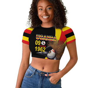 Uganda Independence Day with Crowned Cranes Raglan Cropped T shirt