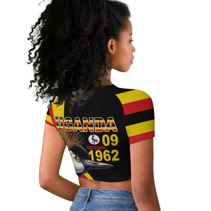 Uganda Independence Day with Crowned Cranes Raglan Cropped T shirt