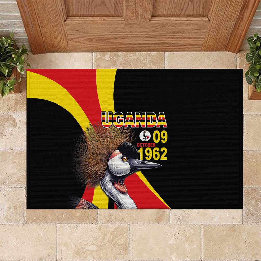 Uganda Independence Day with Crowned Cranes Rubber Doormat