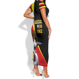 Uganda Independence Day with Crowned Cranes Short Sleeve Bodycon Dress