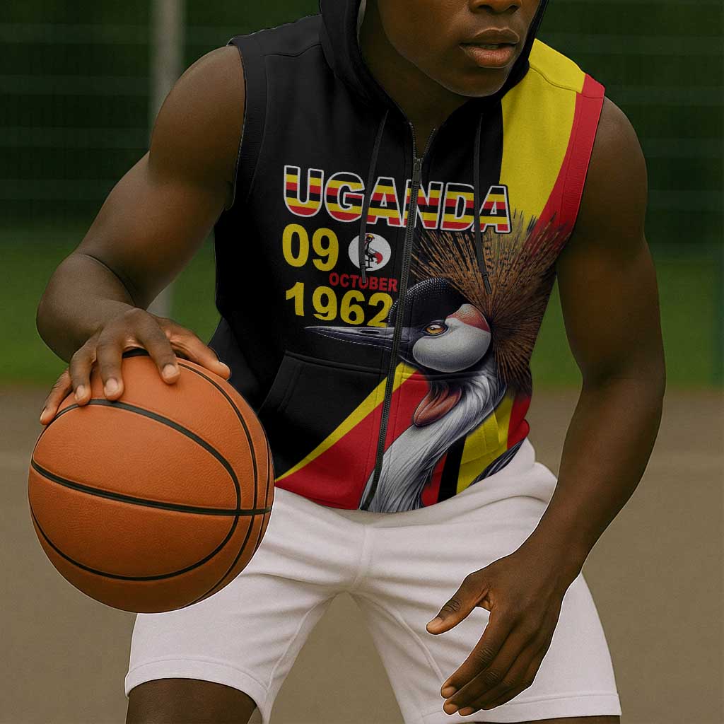 Uganda Independence Day with Crowned Cranes Sleeveless Zip Hoodie - African Pride
