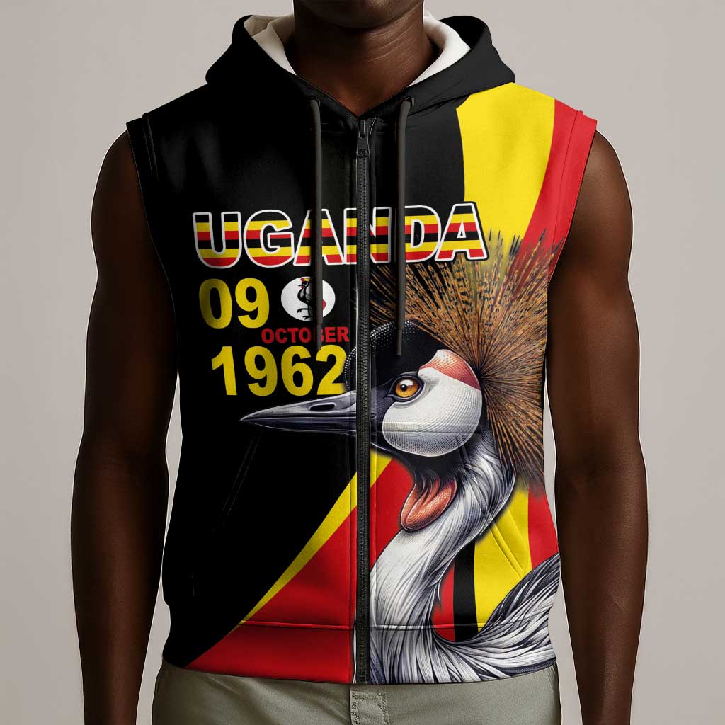 Uganda Independence Day with Crowned Cranes Sleeveless Zip Hoodie - African Pride