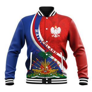 Personalized Haiti and Poland Cultural Fusion Baseball Jacket White Eagle and Haitian Independence Symbols