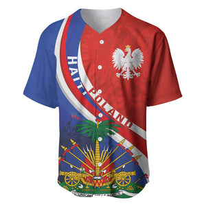 Personalized Haiti and Poland Cultural Fusion Baseball Jersey White Eagle and Haitian Independence Symbols