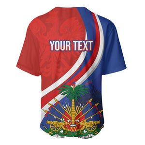 Personalized Haiti and Poland Cultural Fusion Baseball Jersey White Eagle and Haitian Independence Symbols