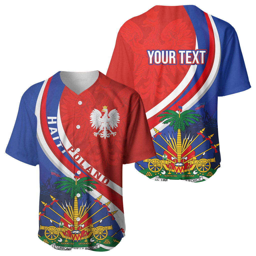 Personalized Haiti and Poland Cultural Fusion Baseball Jersey White Eagle and Haitian Independence Symbols
