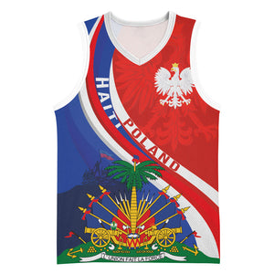 Personalized Haiti and Poland Cultural Fusion Basketball Jersey White Eagle and Haitian Independence Symbols