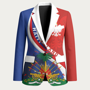 Personalized Haiti and Poland Cultural Fusion Blazer White Eagle and Haitian Independence Symbols