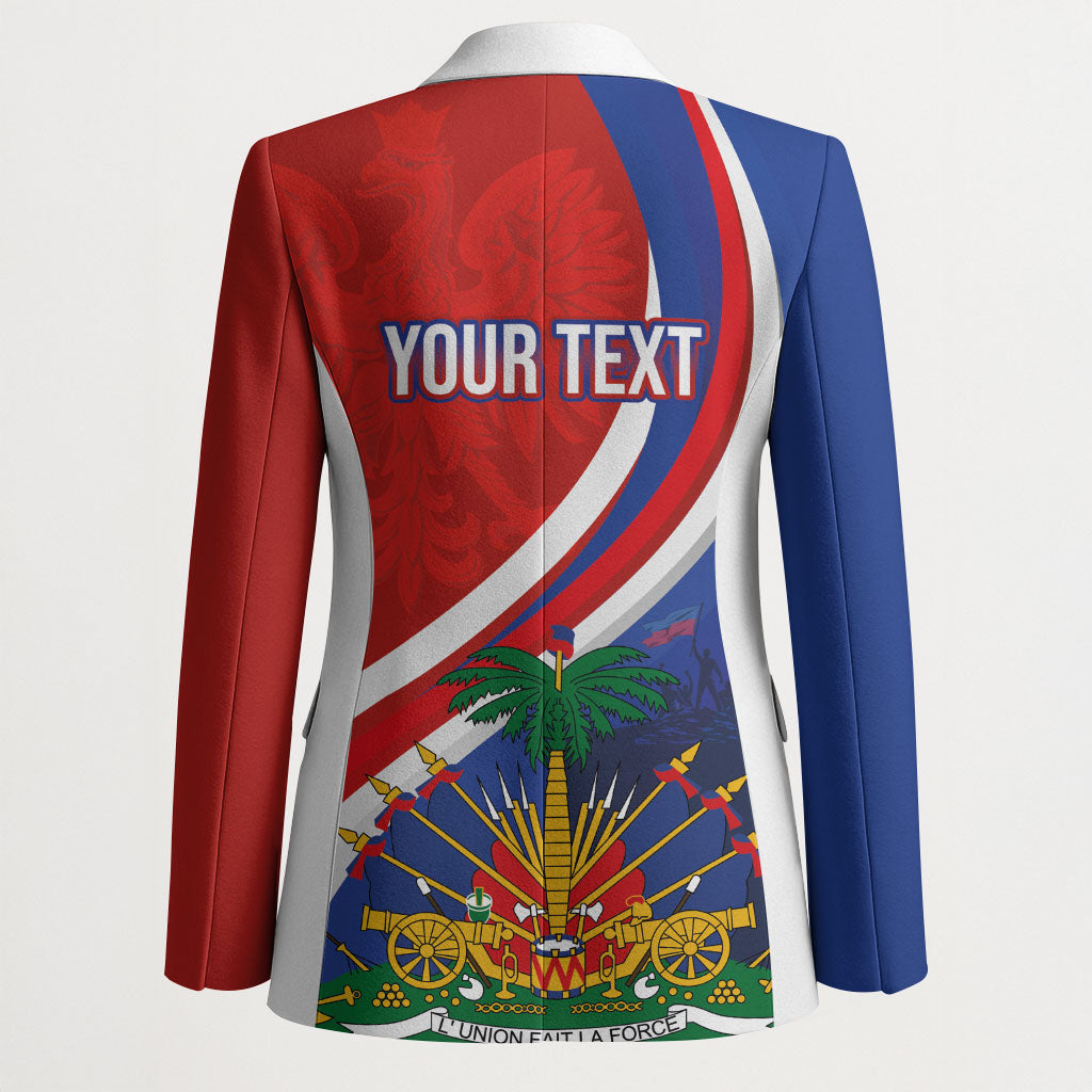 Personalized Haiti and Poland Cultural Fusion Blazer White Eagle and Haitian Independence Symbols