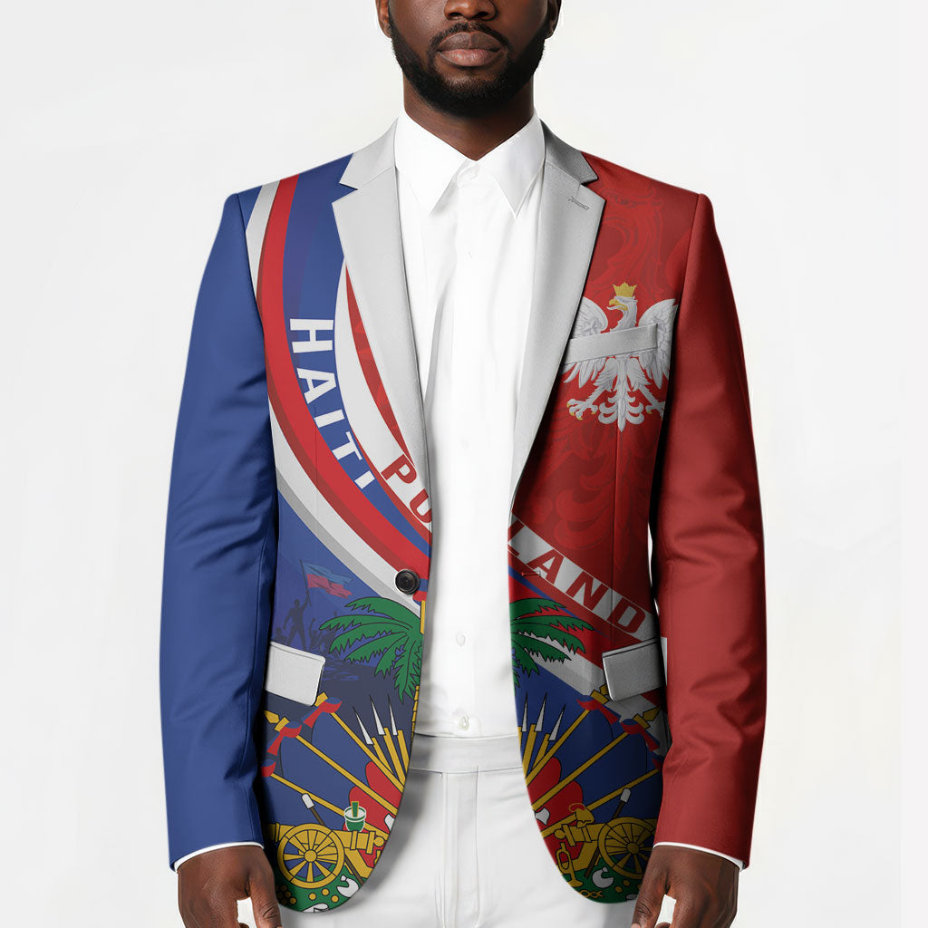 Personalized Haiti and Poland Cultural Fusion Blazer White Eagle and Haitian Independence Symbols