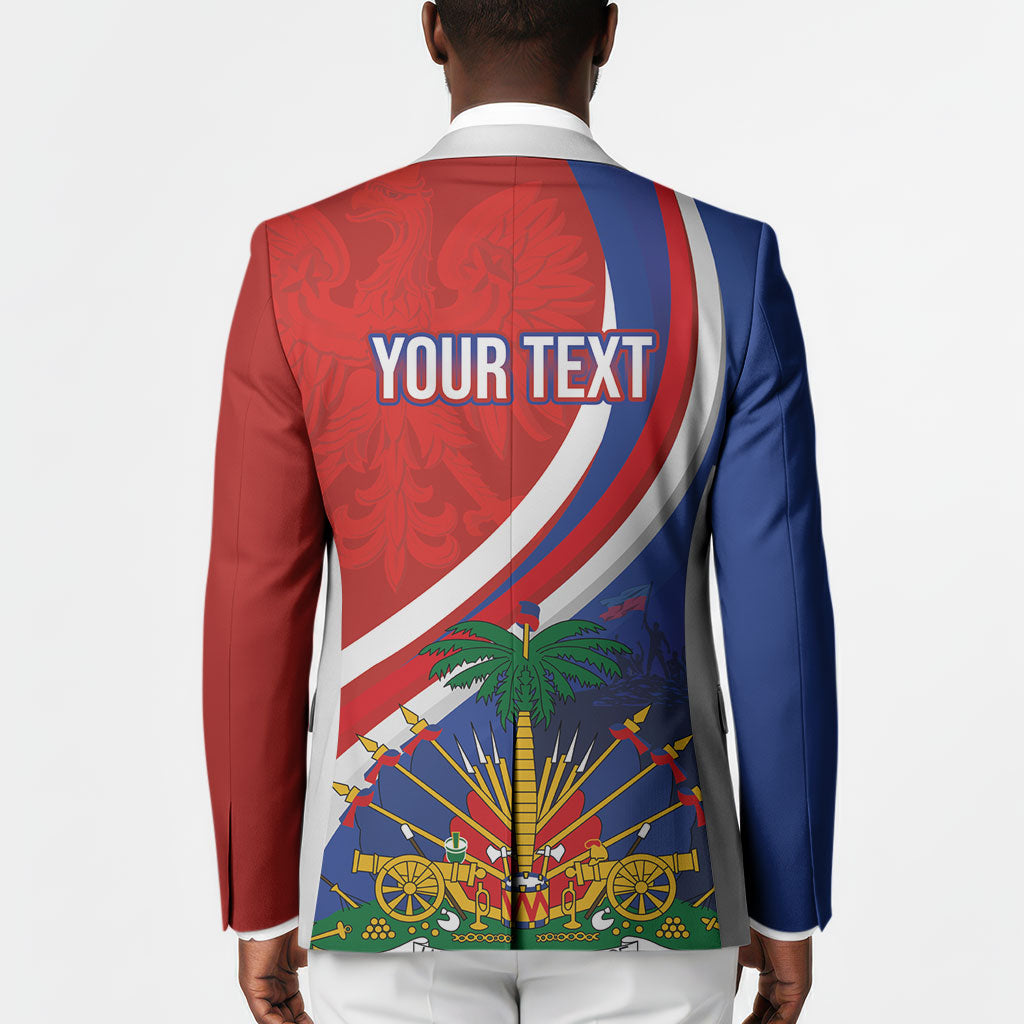 Personalized Haiti and Poland Cultural Fusion Blazer White Eagle and Haitian Independence Symbols