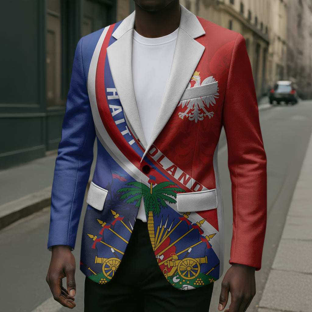Personalized Haiti and Poland Cultural Fusion Blazer White Eagle and Haitian Independence Symbols