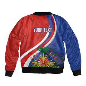 Personalized Haiti and Poland Cultural Fusion Bomber Jacket White Eagle and Haitian Independence Symbols