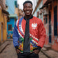 Personalized Haiti and Poland Cultural Fusion Bomber Jacket White Eagle and Haitian Independence Symbols