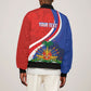 Personalized Haiti and Poland Cultural Fusion Bomber Jacket White Eagle and Haitian Independence Symbols