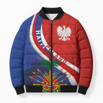 Personalized Haiti and Poland Cultural Fusion Bomber Puffer Jacket White Eagle and Haitian Independence Symbols