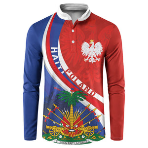 Personalized Haiti and Poland Cultural Fusion Button Sweatshirt White Eagle and Haitian Independence Symbols