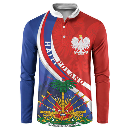 Personalized Haiti and Poland Cultural Fusion Button Sweatshirt White Eagle and Haitian Independence Symbols