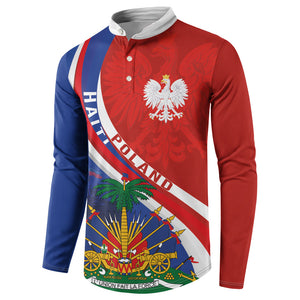 Personalized Haiti and Poland Cultural Fusion Button Sweatshirt White Eagle and Haitian Independence Symbols