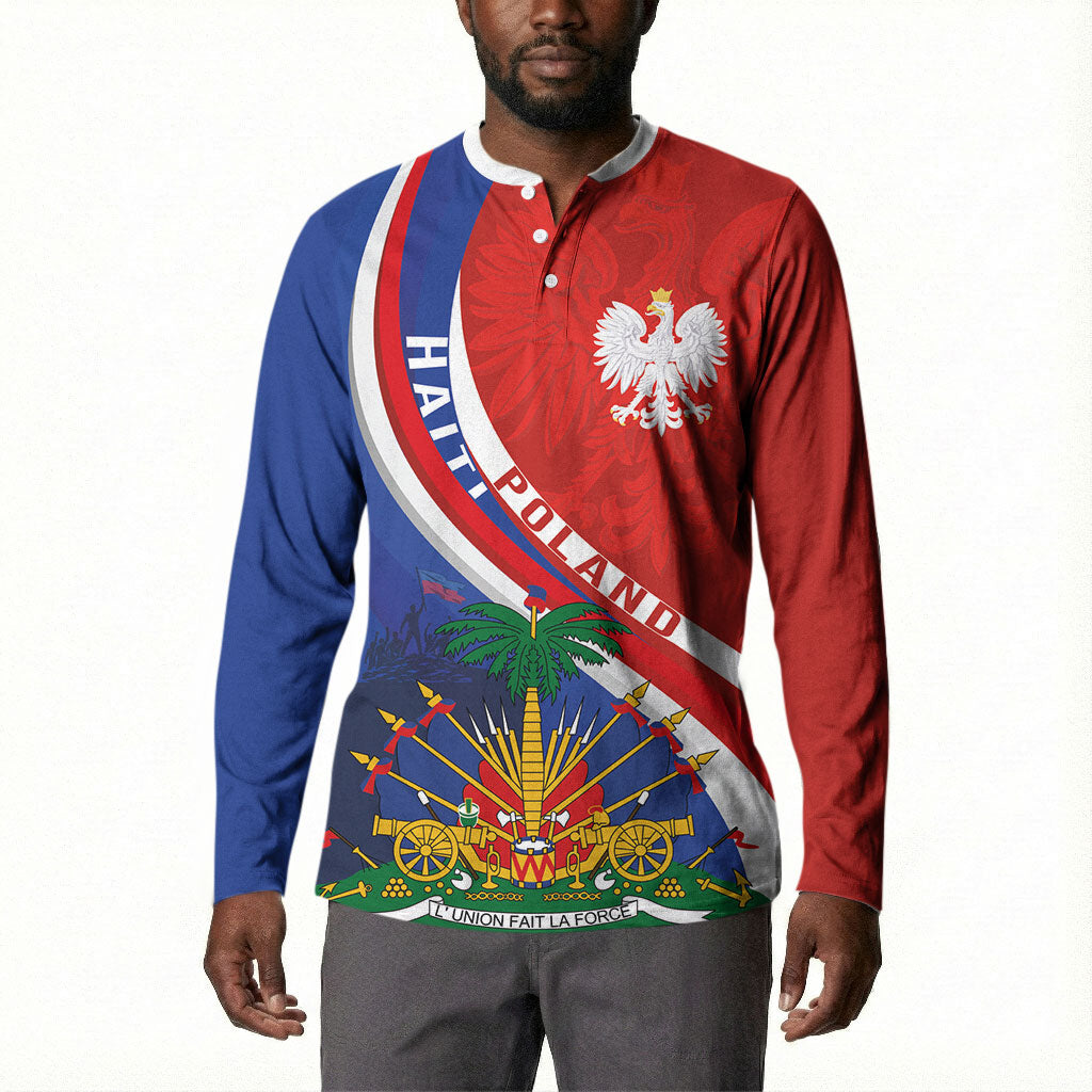 Personalized Haiti and Poland Cultural Fusion Button Sweatshirt White Eagle and Haitian Independence Symbols