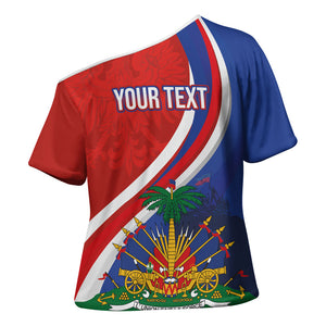 Personalized Haiti and Poland Cultural Fusion Cross Shoulder Shirt White Eagle and Haitian Independence Symbols