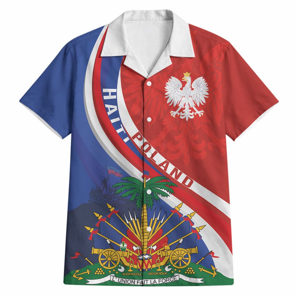 Personalized Haiti and Poland Cultural Fusion Hawaiian Shirt White Eagle and Haitian Independence Symbols