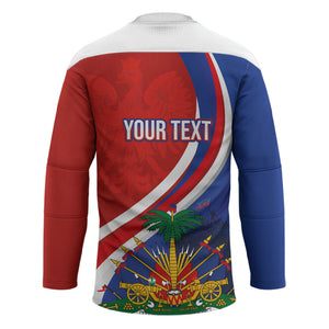 Personalized Haiti and Poland Cultural Fusion Hockey Jersey White Eagle and Haitian Independence Symbols