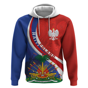 Personalized Haiti and Poland Cultural Fusion Hoodie White Eagle and Haitian Independence Symbols