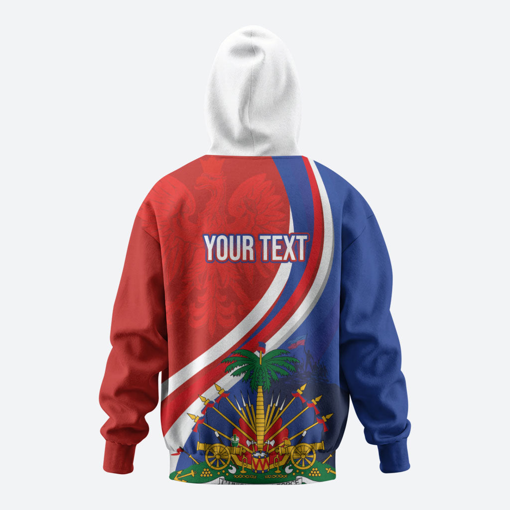Personalized Haiti and Poland Cultural Fusion Hoodie White Eagle and Haitian Independence Symbols