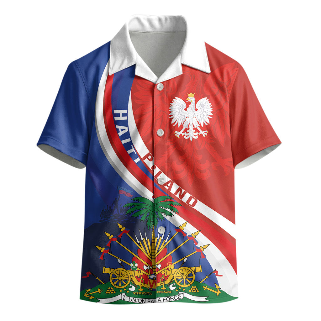 Personalized Haiti and Poland Cultural Fusion Kid Hawaiian Shirt White Eagle and Haitian Independence Symbols