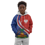 Personalized Haiti and Poland Cultural Fusion Kid Hoodie White Eagle and Haitian Independence Symbols