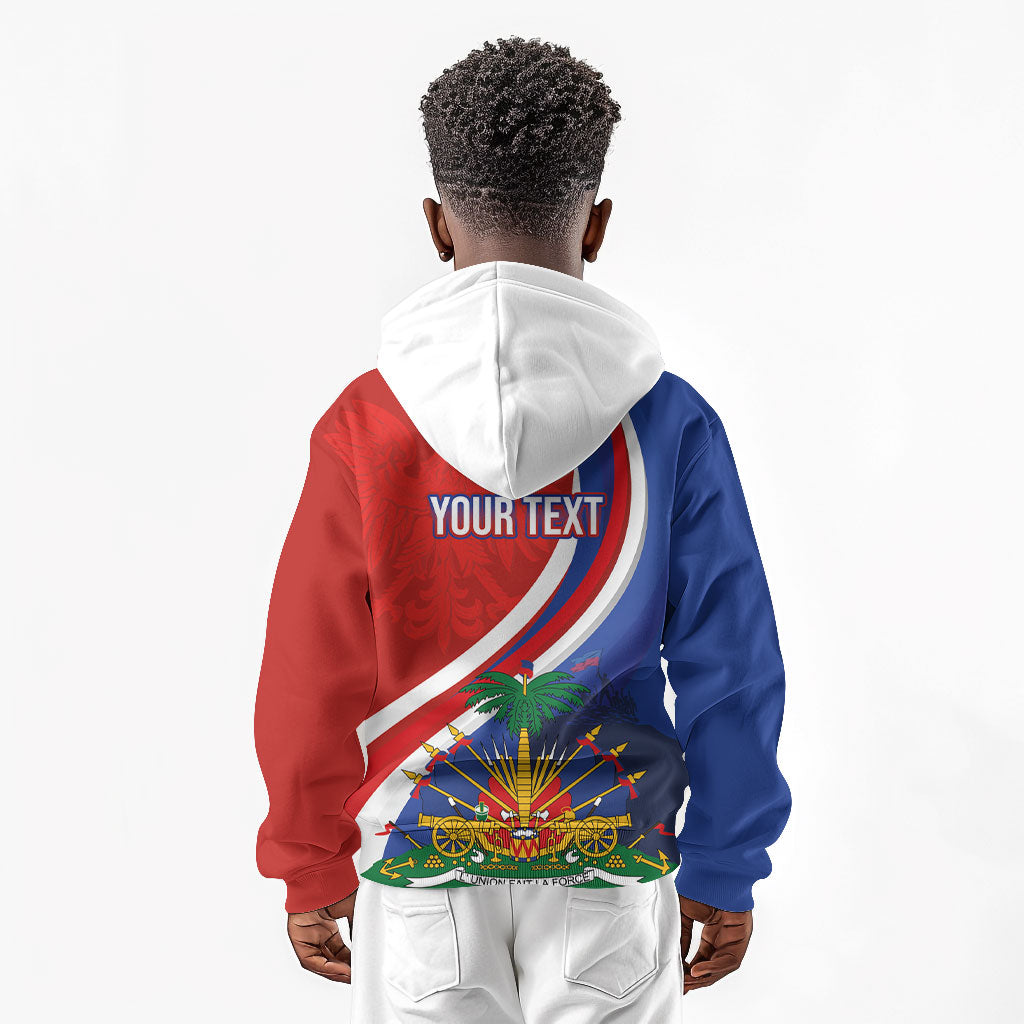 Personalized Haiti and Poland Cultural Fusion Kid Hoodie White Eagle and Haitian Independence Symbols