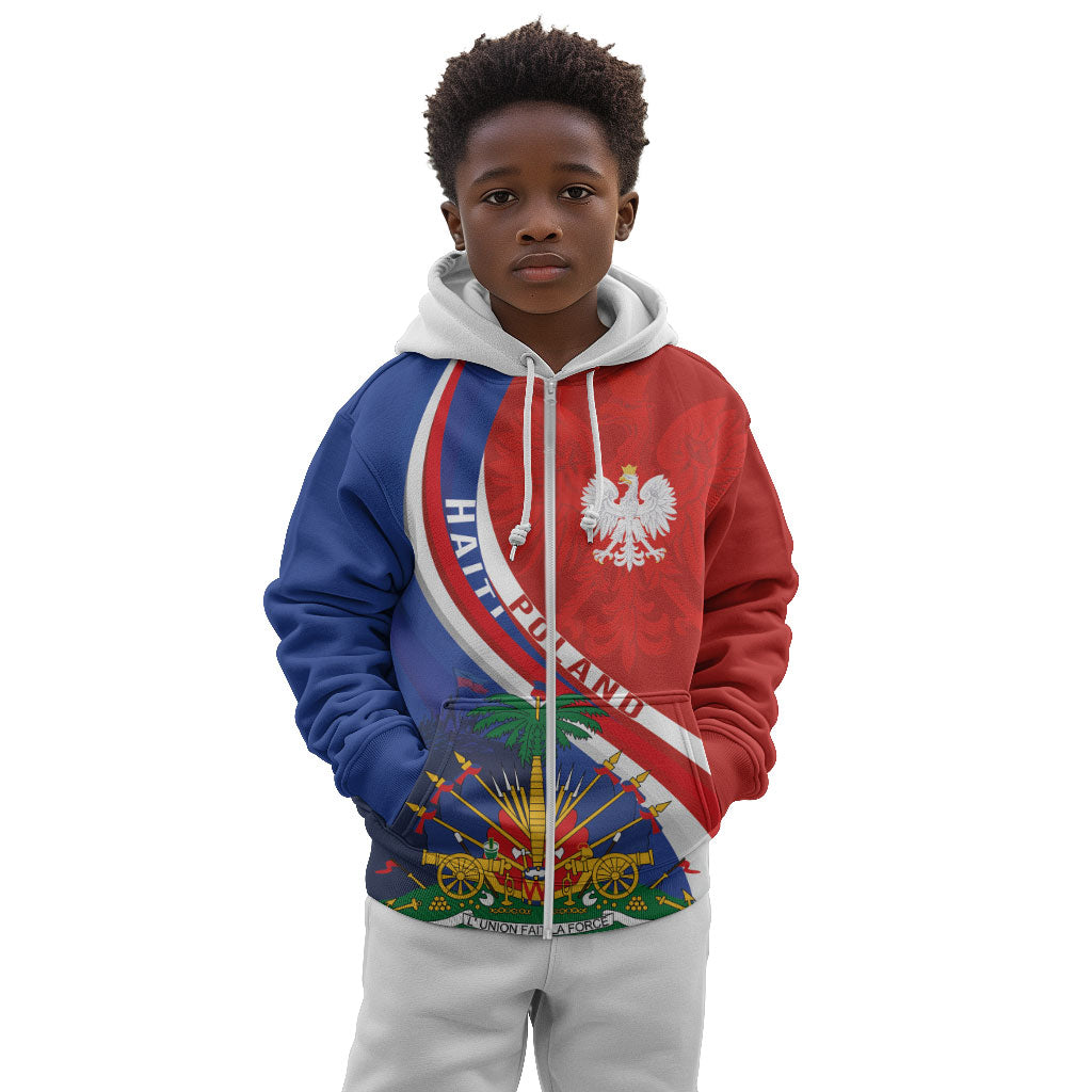 Personalized Haiti and Poland Cultural Fusion Kid Hoodie White Eagle and Haitian Independence Symbols