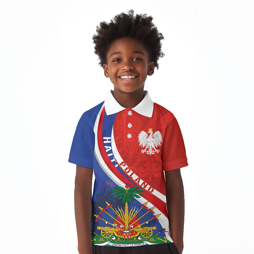Personalized Haiti and Poland Cultural Fusion Kid Polo Shirt White Eagle and Haitian Independence Symbols