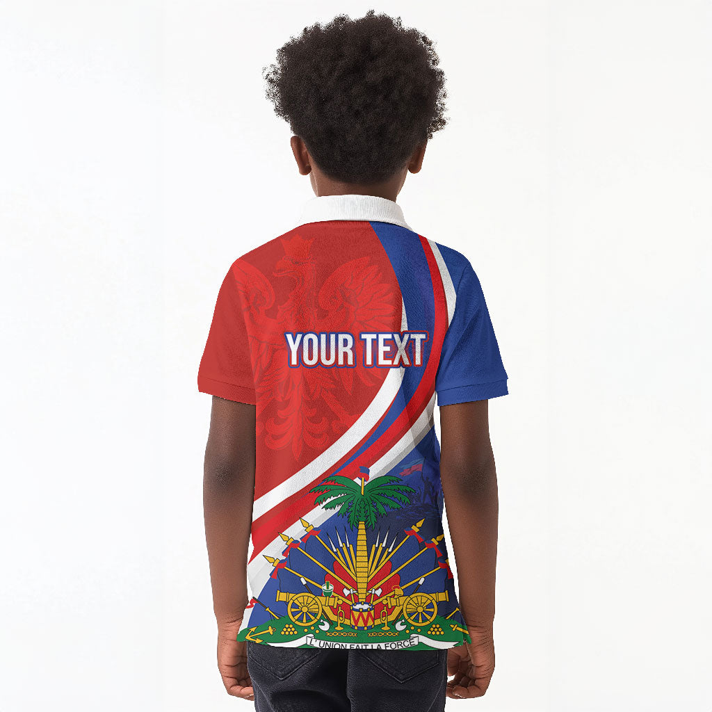Personalized Haiti and Poland Cultural Fusion Kid Polo Shirt White Eagle and Haitian Independence Symbols