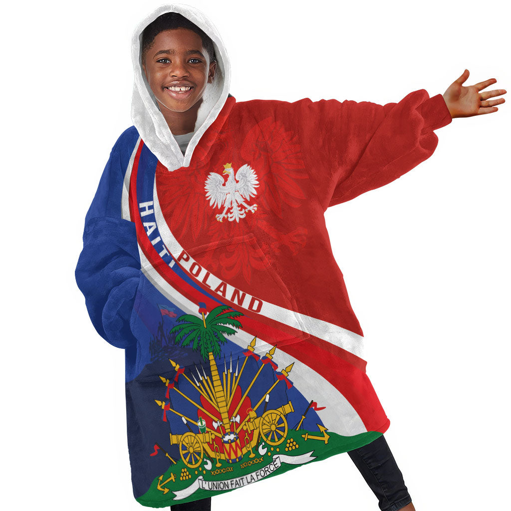 Personalized Haiti and Poland Cultural Fusion Kid Wearable Blanket Hoodie White Eagle and Haitian Independence Symbols