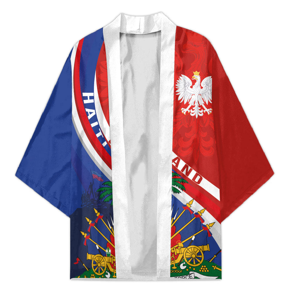 Personalized Haiti and Poland Cultural Fusion Kimono White Eagle and Haitian Independence Symbols