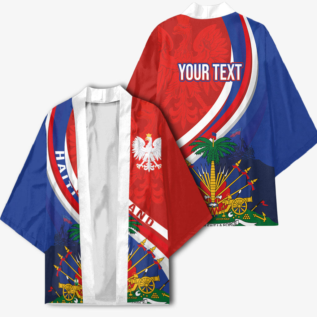 Personalized Haiti and Poland Cultural Fusion Kimono White Eagle and Haitian Independence Symbols
