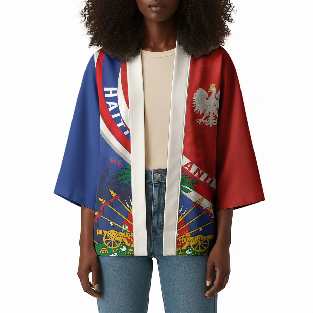 Personalized Haiti and Poland Cultural Fusion Kimono White Eagle and Haitian Independence Symbols