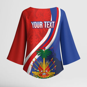 Personalized Haiti and Poland Cultural Fusion Kimono Sleeve Blouse White Eagle and Haitian Independence Symbols