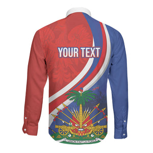 Personalized Haiti and Poland Cultural Fusion Long Sleeve Button Shirt White Eagle and Haitian Independence Symbols
