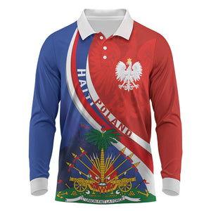 Personalized Haiti and Poland Cultural Fusion Long Sleeve Polo Shirt White Eagle and Haitian Independence Symbols