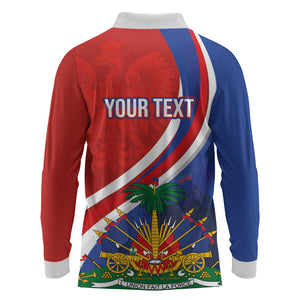 Personalized Haiti and Poland Cultural Fusion Long Sleeve Polo Shirt White Eagle and Haitian Independence Symbols