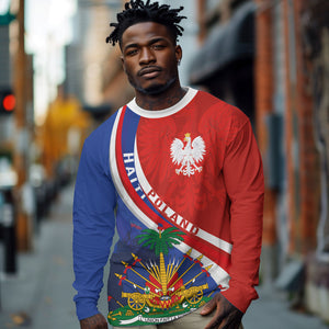 Personalized Haiti and Poland Cultural Fusion Long Sleeve Shirt White Eagle and Haitian Independence Symbols