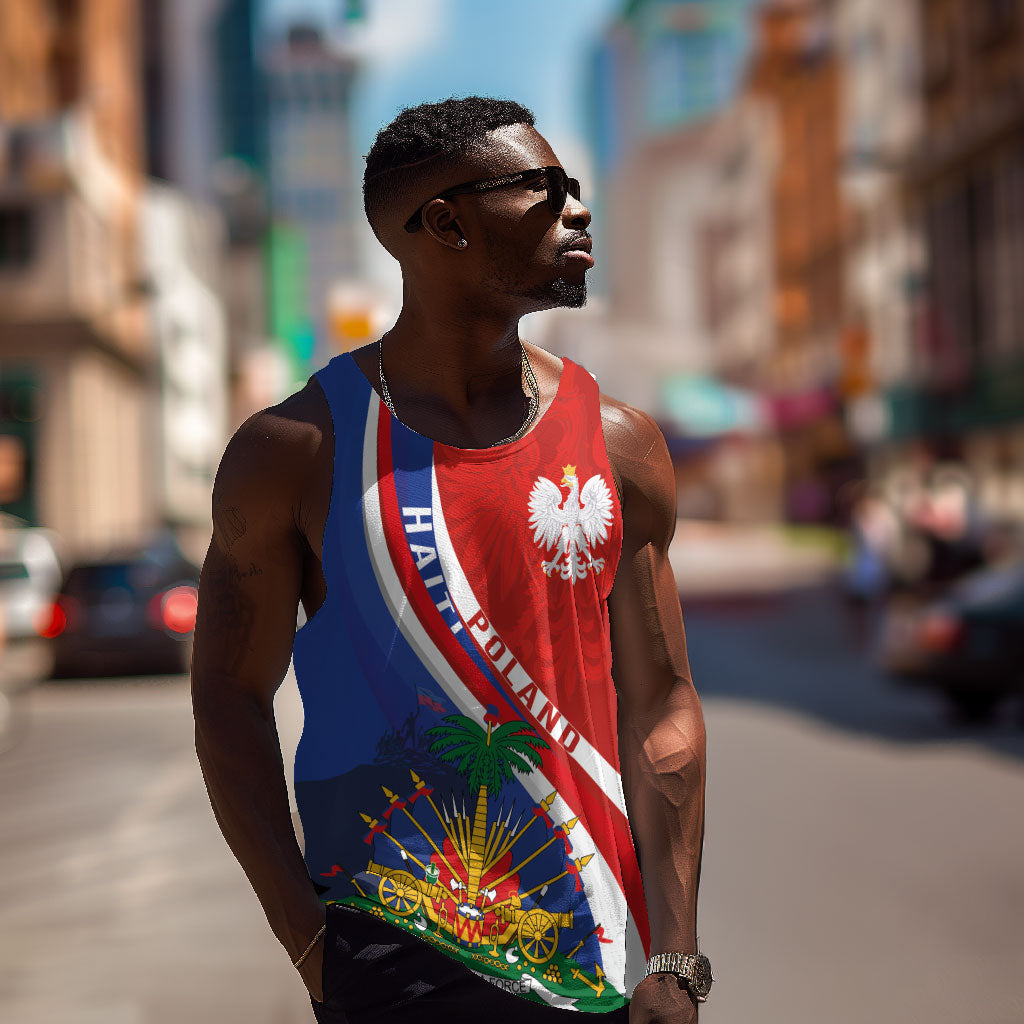 Personalized Haiti and Poland Cultural Fusion Men Tank Top White Eagle and Haitian Independence Symbols
