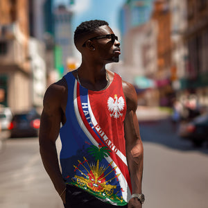 Personalized Haiti and Poland Cultural Fusion Men Tank Top White Eagle and Haitian Independence Symbols