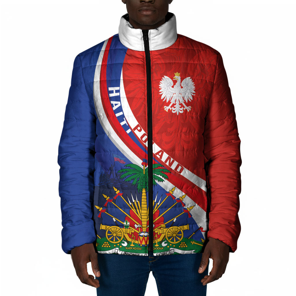 Personalized Haiti and Poland Cultural Fusion Padded Jacket White Eagle and Haitian Independence Symbols